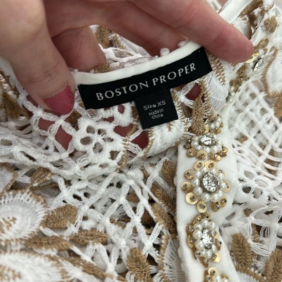 Boston Proper white tan neutral duster crochet beach swim coverup XS - Picture 5 of 8